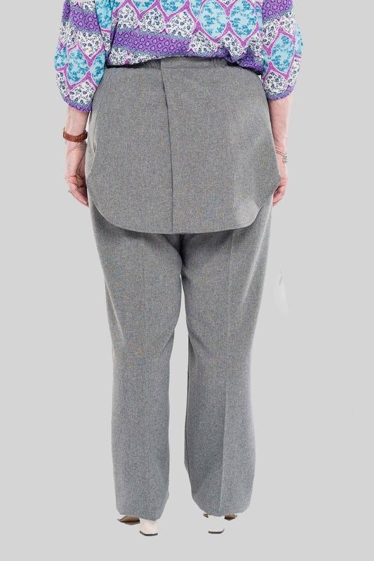 Stay comfortable and discreet with our adaptive pants. Designed with a back opening and double panels to conceal incontinence undergarments, these pants offer an attractive heathered tone and are our best seller. Easy metal snaps make dressing a breeze. P