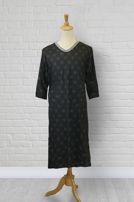 Adaptive nightshirt for men. Designed as a hospital gown, this soft knit is a blend of polyester and cotton.  Double panels prevent the garment from opening at the back. 