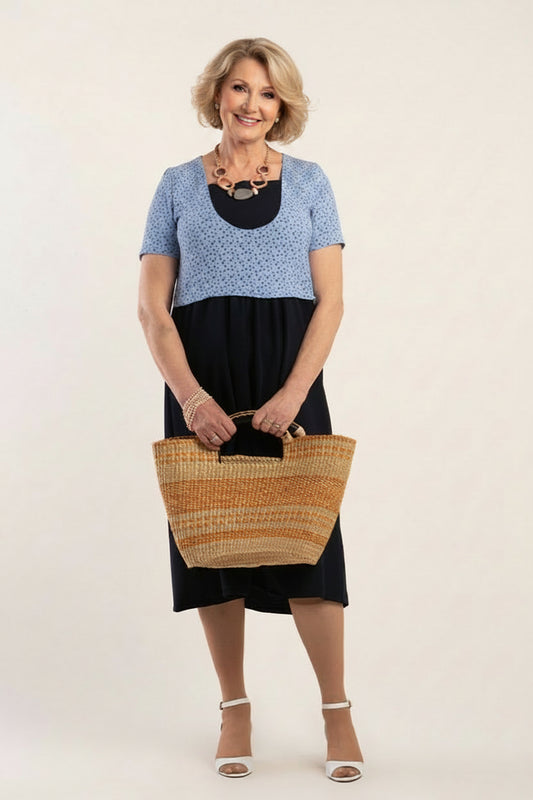 Adaptive Dress, Fake Dickey Blouse, Back Opening, Shoulder Snap Closure