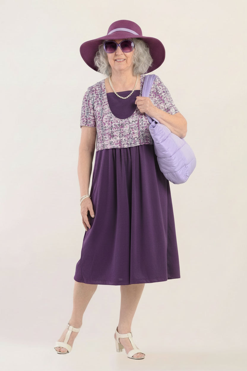 Adaptive Dress, Fake Dickey Blouse, Back Opening, Shoulder Snap Closure