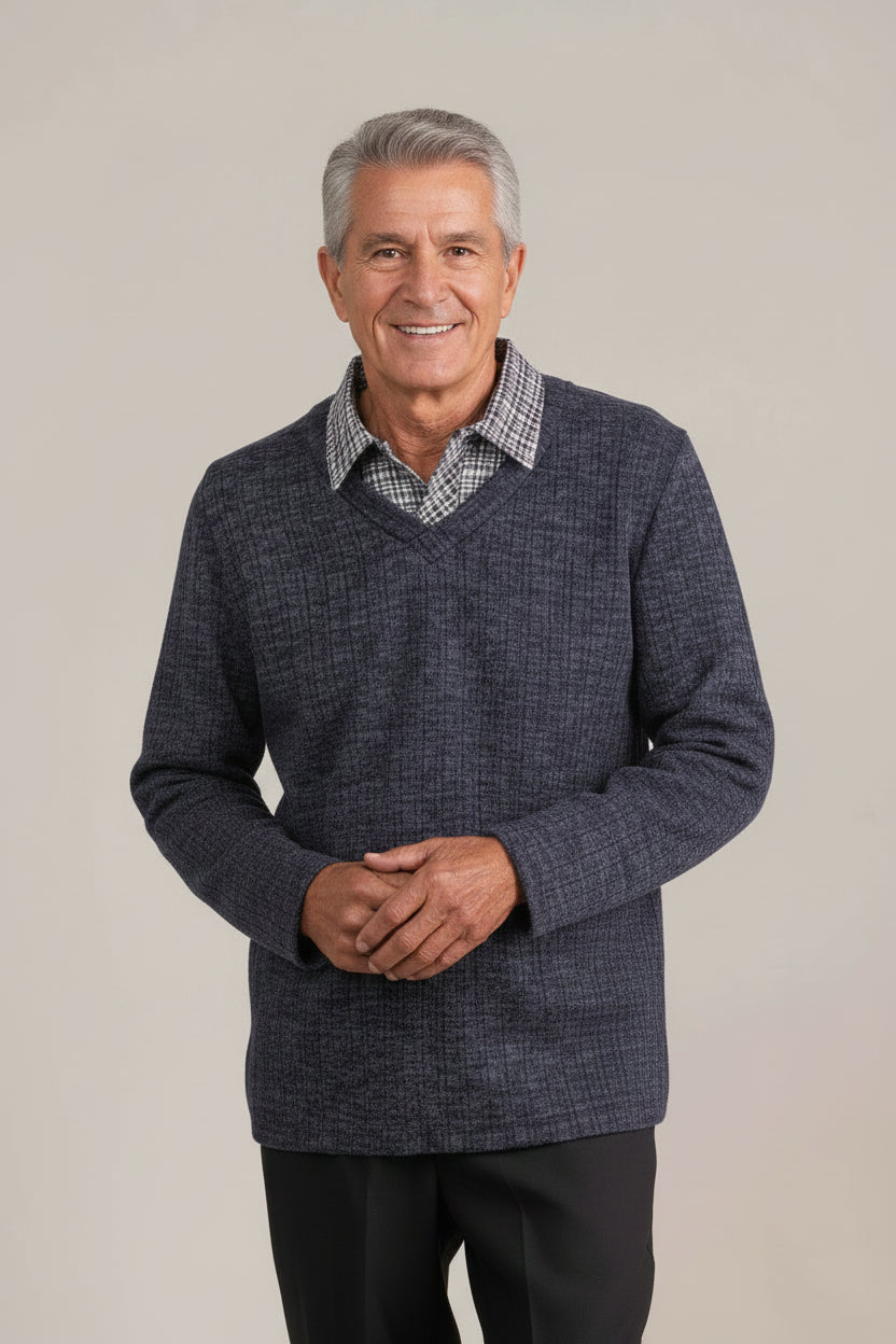 1NHT124-1U618-Chandail manche longue avec col de chemise
