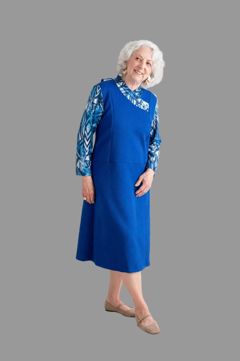 Adaptive Dress, Pinafore Style, Back Opening, Shoulder Snap Closure