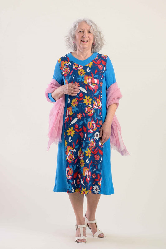Adaptive Basic Dress, 3/4 Sleeves, Soft Knit, Wide Opening, Closes With A Snap Button